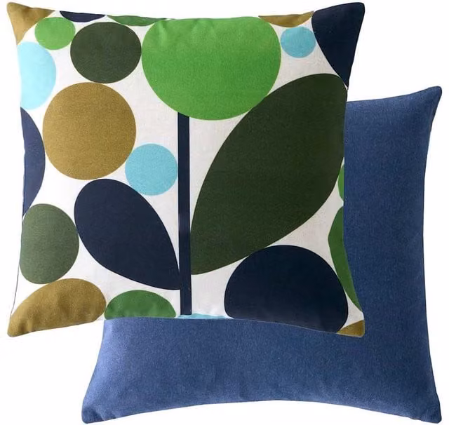 Orla Kiely Bubble Flower Cotton Rich Square Cushion in Green Linen Mix