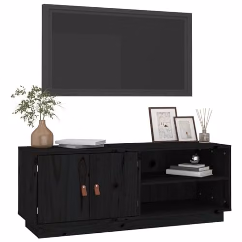 vidaXL Black Solid Pine Wood TV Cabinet W/D/H: 105 x 34 x 40 cm – 3