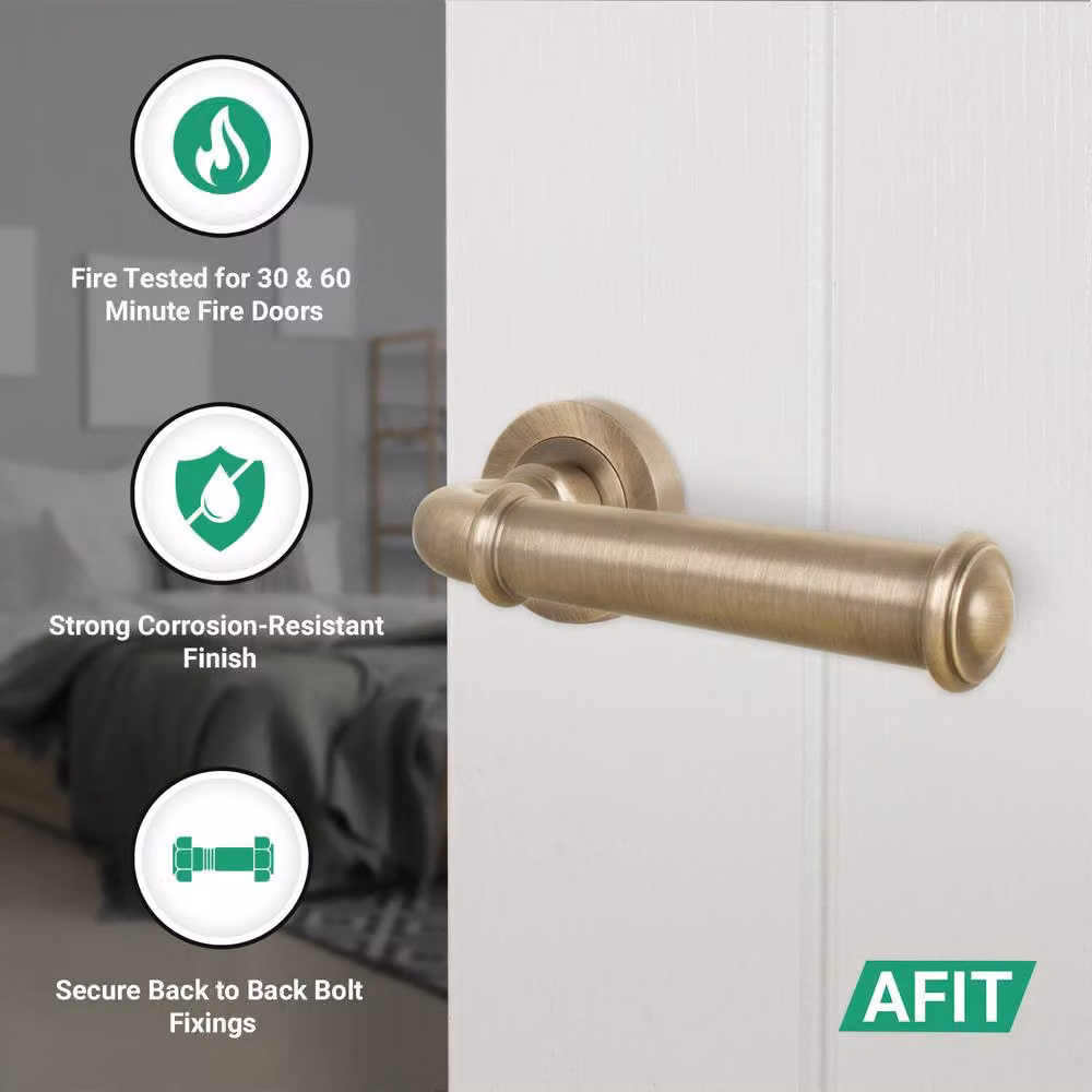 AFIT Antique Brass Fire Door Handle Latch Set in Bronze with Hinges, 150 x 150 mm – 2