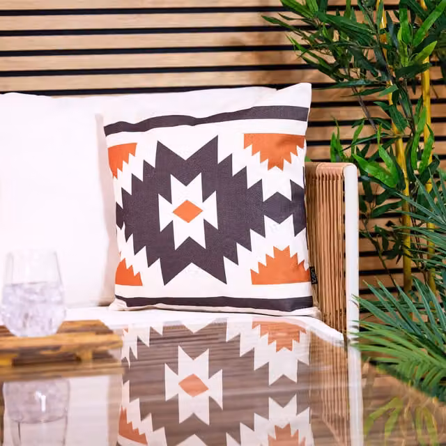 ICON Orange Ethnic Aztec Pattern Square Outdoor Cushion