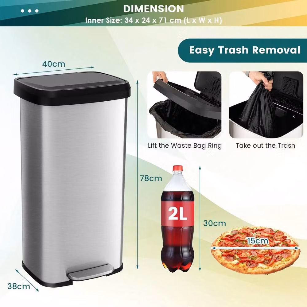 Gymax 68L Silver Stainless Steel Recycling Pedal Bin with Soft Close Lid and Odour Filter – 2