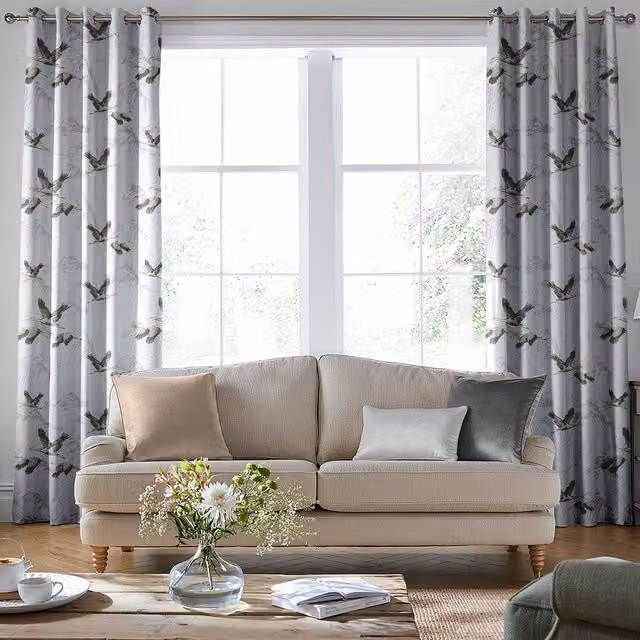 Laura Ashley Animalia Made to Measure Blackout Eyelet Curtains in Silver and Grey