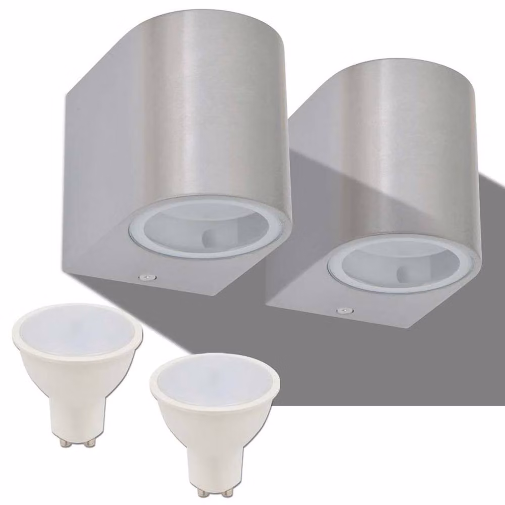 Berkfield Home Set of 2 Modern Round Outdoor LED Wall Lights in Silver with Transparent Glass – 2