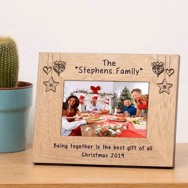 Uniqueful Personalised Festive Family Name Christmas Wood Picture Frame, Brown, W/H: 10 x 15 cm