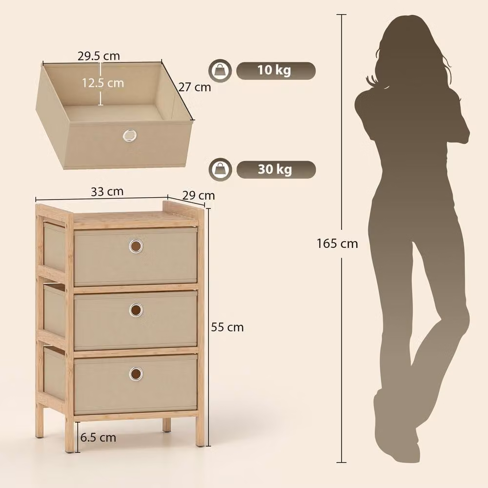 HOMCOM 3-Drawer Chest of Drawers with Bamboo Frame, White – 3