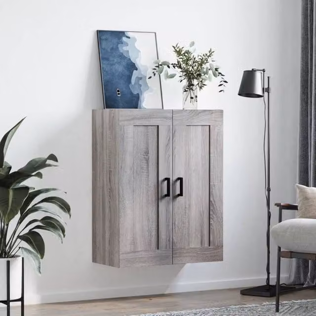 Berkfield Home Wall Mounted Cabinet in Grey Sonoma, W/D/H: 69.5 x 34 x 90 cm