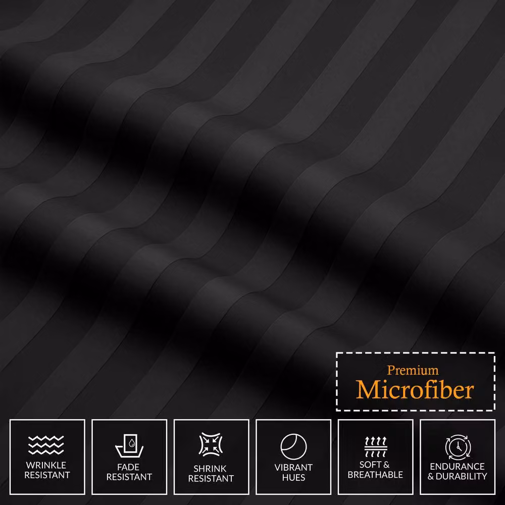 Pamposh Reversible Black Embossed Striped Microfibre Duvet Cover and Pillowcase Set, W: 140 cm, L: 200 cm – 6