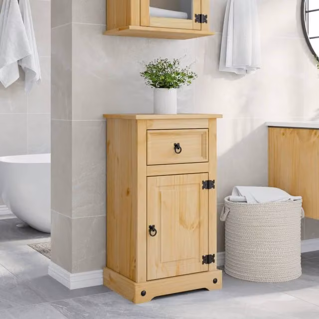 Berkfield Home Corona Wall Mounted Bathroom Cabinet in Brown Solid Pine W/D/H: 45 x 33 x 80 cm