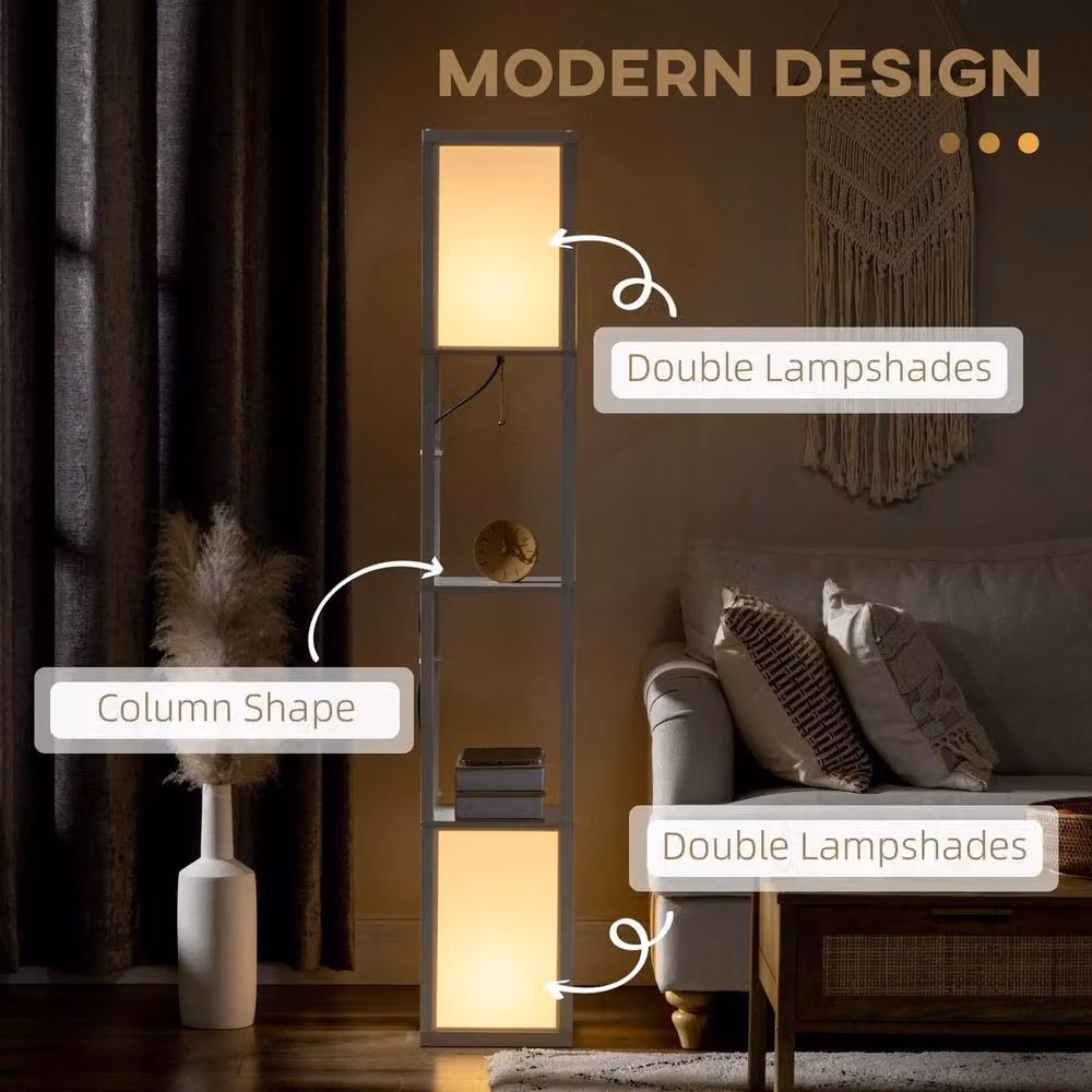 Havendro Modern White Dual Light Shelf Floor Lamp with Up and Down Lighting – 3