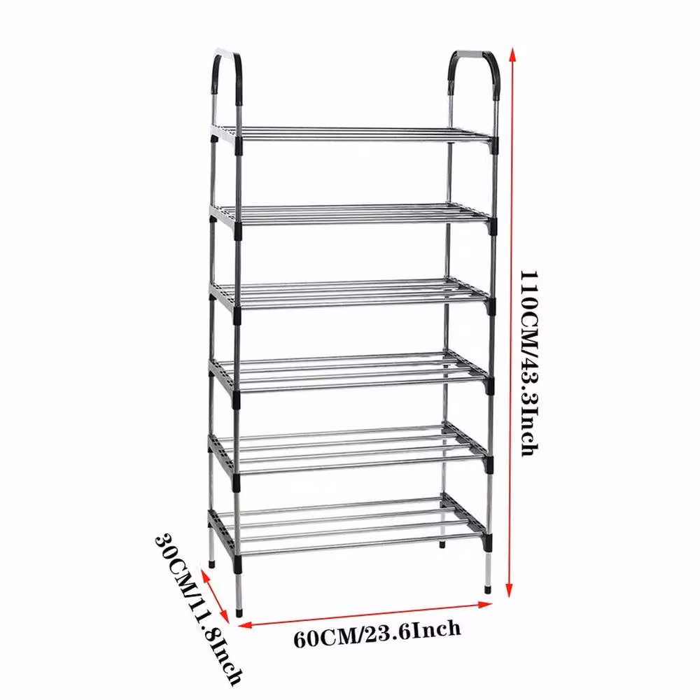 EONLION 6 Tier Metal Shoe Rack Storage Organiser Stand in Silver, W/D/H: 50 x 50 x 110 cm – 2
