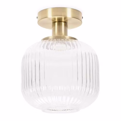 ValueLights Gold and Brass Art Deco Flush Ceiling Light with Transparent Glass Shade and LED Bulb – 1