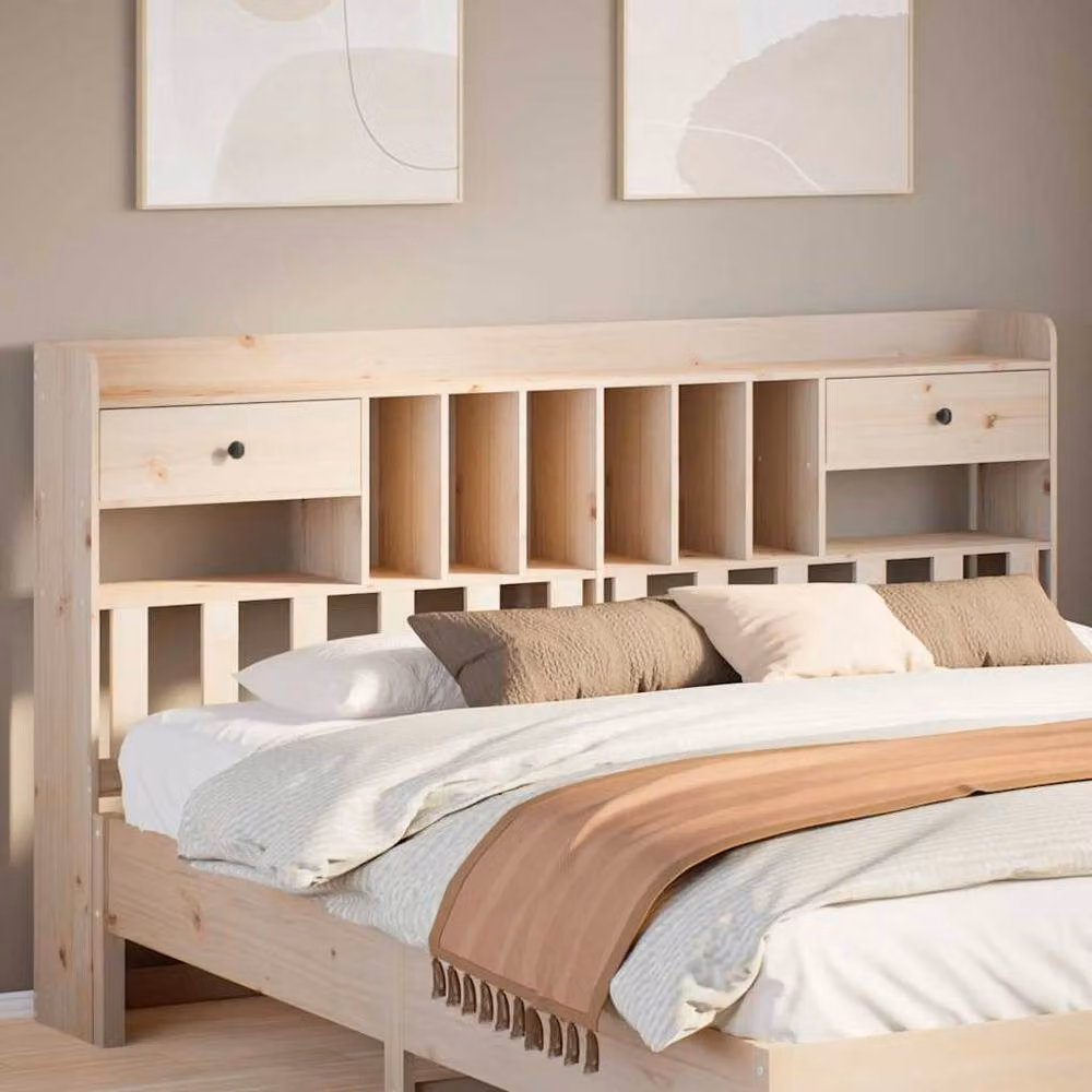 Berkfield Home Rustic Solid Wood Pine Headboard with Integrated Nightstands and Shelf in Beige, 180 cm – 2