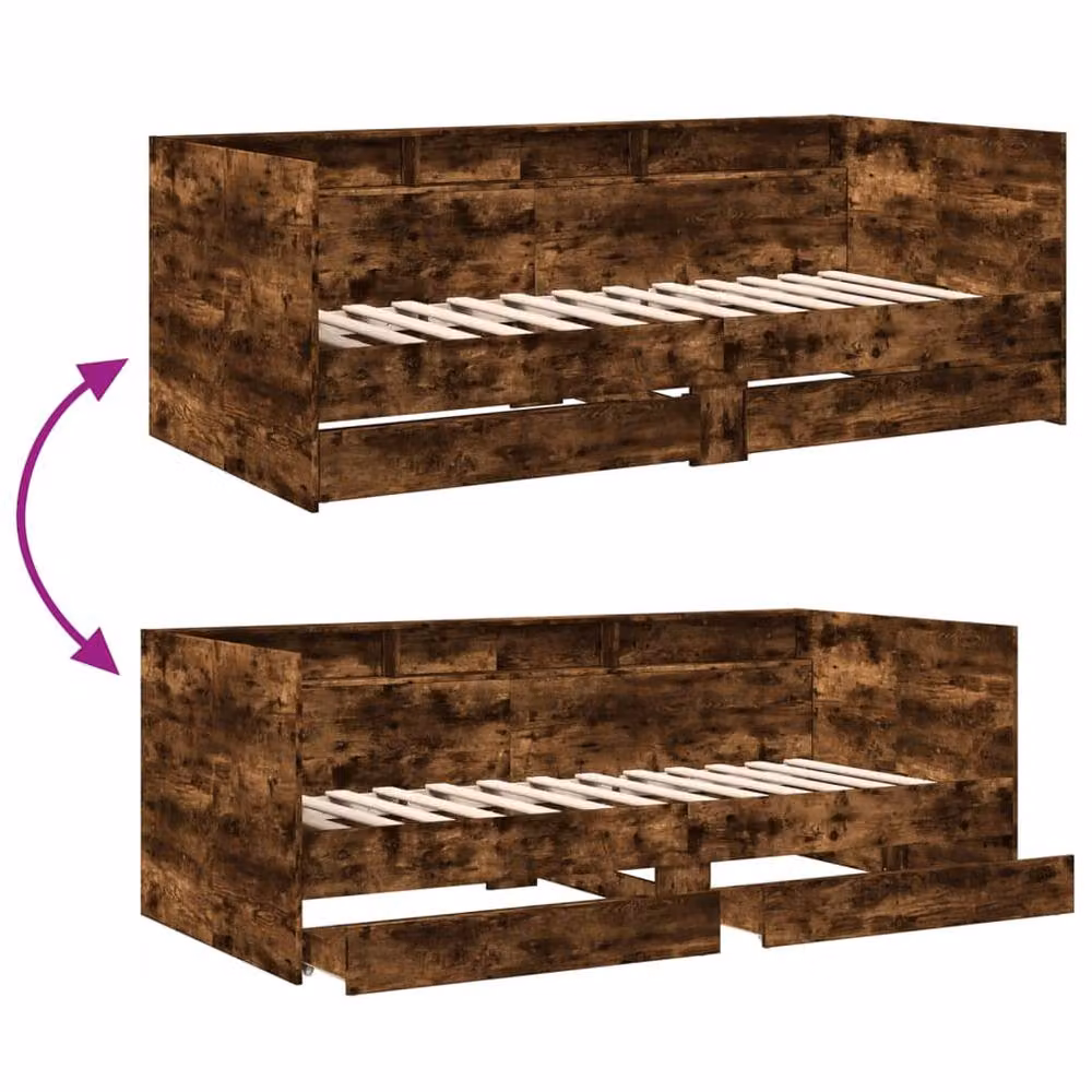 Berkfield Home Daybed with Drawers in Smoked Oak, Brown, W/D/H: 90 x 200 cm – 5