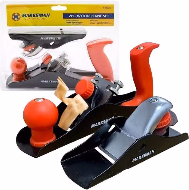 BARGAINS-GALORE 2-Piece Lightweight Red Wood Plane Set for Professional Woodworking and Smoothing