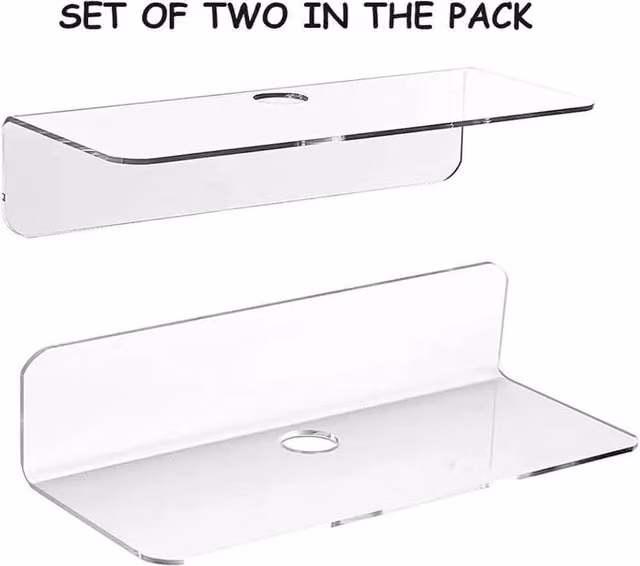 FLAVORA Set of 2 Clear Acrylic Floating Wall Shelves, Transparent