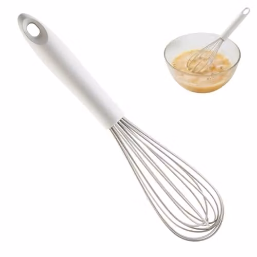 Premier Housewares Natural Stone Silicone Whisk in Beige and White, Heat Resistant and Non-Scratch with Hanging Loop – 1