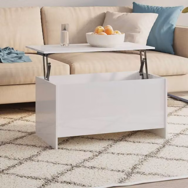 Berkfield Home Modern High Gloss White Coffee Table with Lift Mechanism, W: 102 cm, D: 55.5 cm, H: 52.5 cm