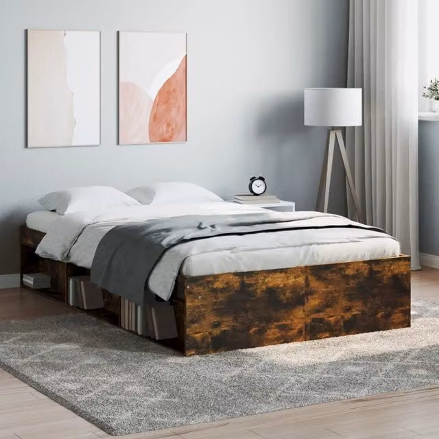 Berkfield Home Modern Bed Frame in Smoked Oak Brown, W: 120 cm, L: 200 cm – 1
