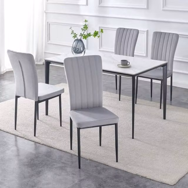 FORGEVIO Set of 4 Modern Dining Chairs with Grey Velvet Upholstered Seats and Metal Frame – 1