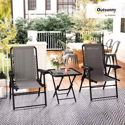 Outsunny 3 Piece Folding Garden Bistro Set in Grey – 2