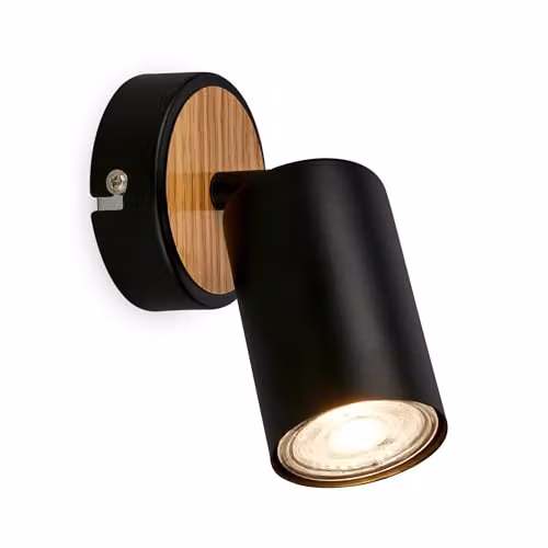 Briloner Adjustable Black Metal and Wood LED Wall Spotlight with GU10 Socket, W/D/H: 8 x 15.5 x 8 cm – 5