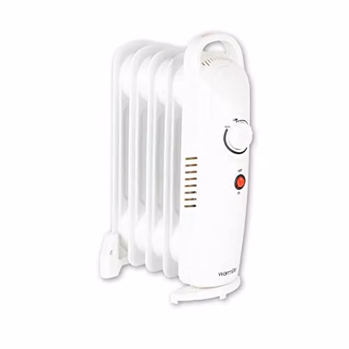 Warmlite 5 Fin Freestanding Oil Filled Radiator with Adjustable Thermostat and Overheat Protection, 650W, White