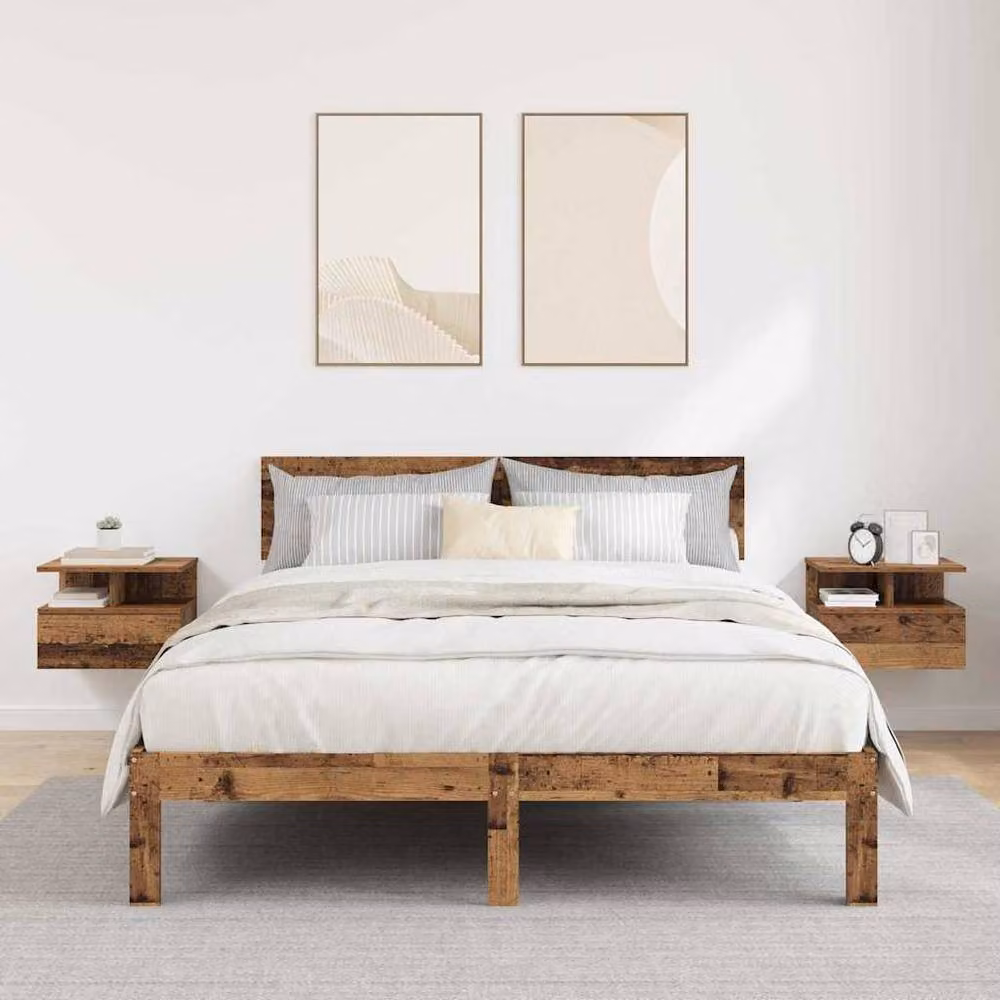 Berkfield Home Set of 2 Floating Nightstands in Old Wood Brown, W/D/H: 40 x 31 x 27 cm – 2