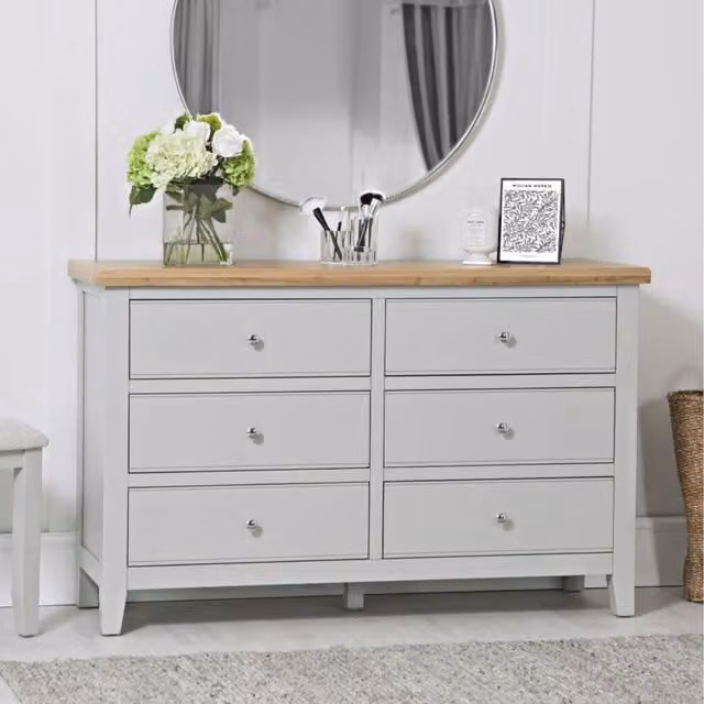 Home Source Easton 6 Drawer Oak Bedroom Storage Chest in Grey and Oak