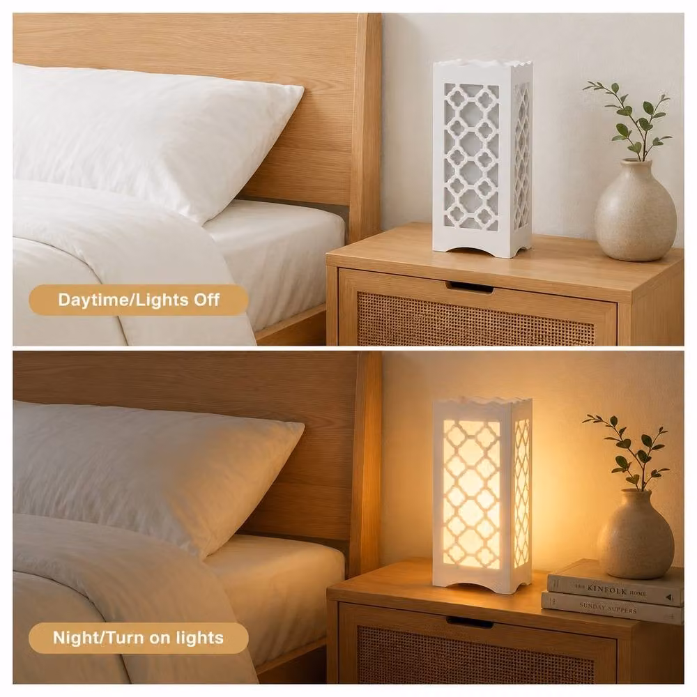 Bright Zeal White Flower-Carved LED Table Lamp, Battery or USB Rechargeable, Height: 22.86 cm – 5