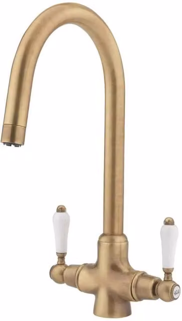 FLAVORA Tre Mercat Venice Antique Brass Kitchen Sink Mixer Tap, Dual Lever, Gold