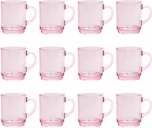 Duralex Versailles Glass Coffee Mugs, Pink, 260ml, Height: 10.5 cm