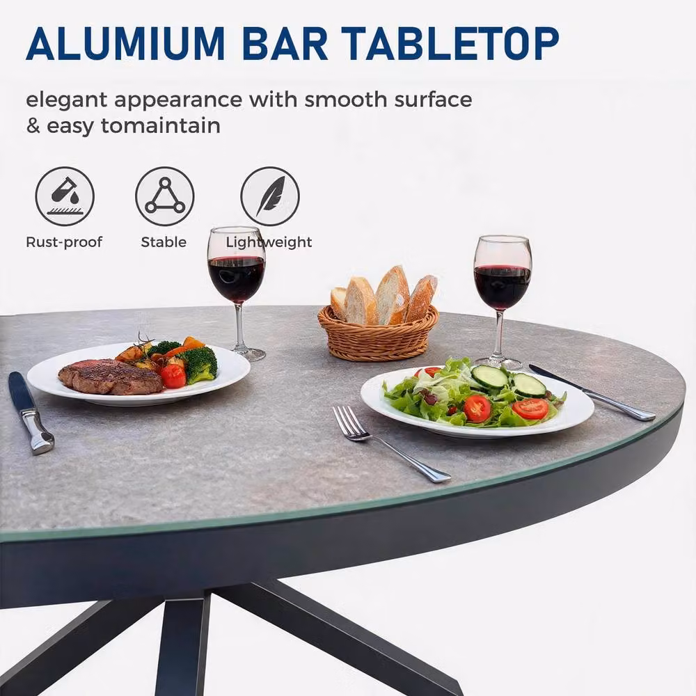 FURNITURE ONE 6 Seater Aluminium Garden Dining Set in Grey and Beige with Round Glass Top, Diameter: 145 cm – 5