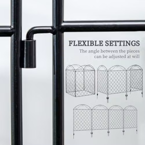 Outsunny Black Decorative Metal Garden Fencing, 4-Piece Rustproof Steel Palisade Flower Bed Border Edging – 4