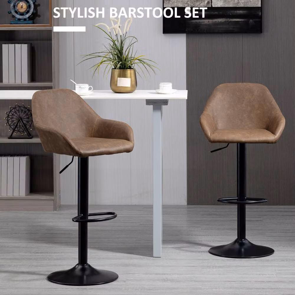 ERGOVEXA Set of 2 Luxe PU Leather Swivel Bar Stools in Dark Brown – 5