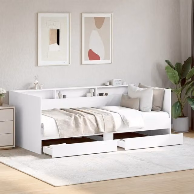 Berkfield Home Single Daybed with Drawers in White, W/D/H: 90 x 190 cm – 1