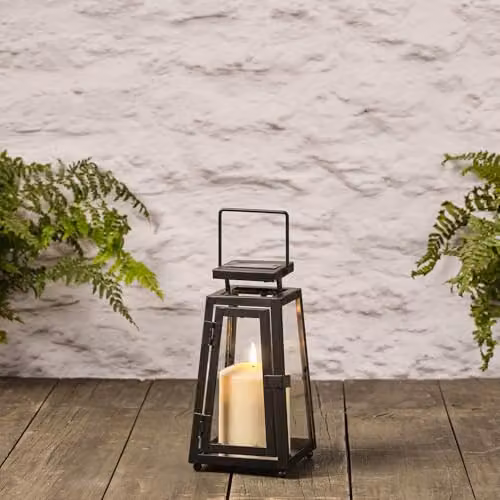 Lights4fun Black Metal Decorative Solar Powered Outdoor Garden Candle Lantern, Height: 22 cm – 3
