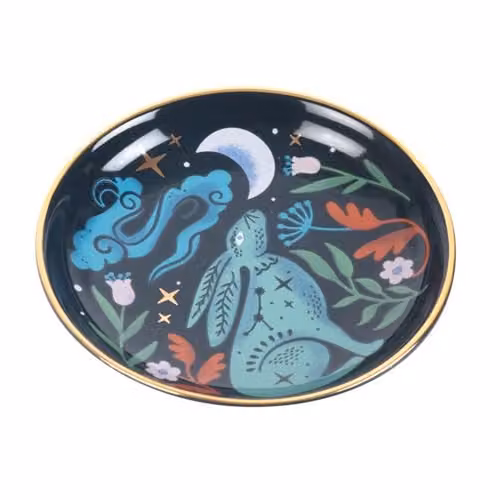 Something Different Midnight Hare Ceramic Trinket Dish in Petrol and Gold – 2