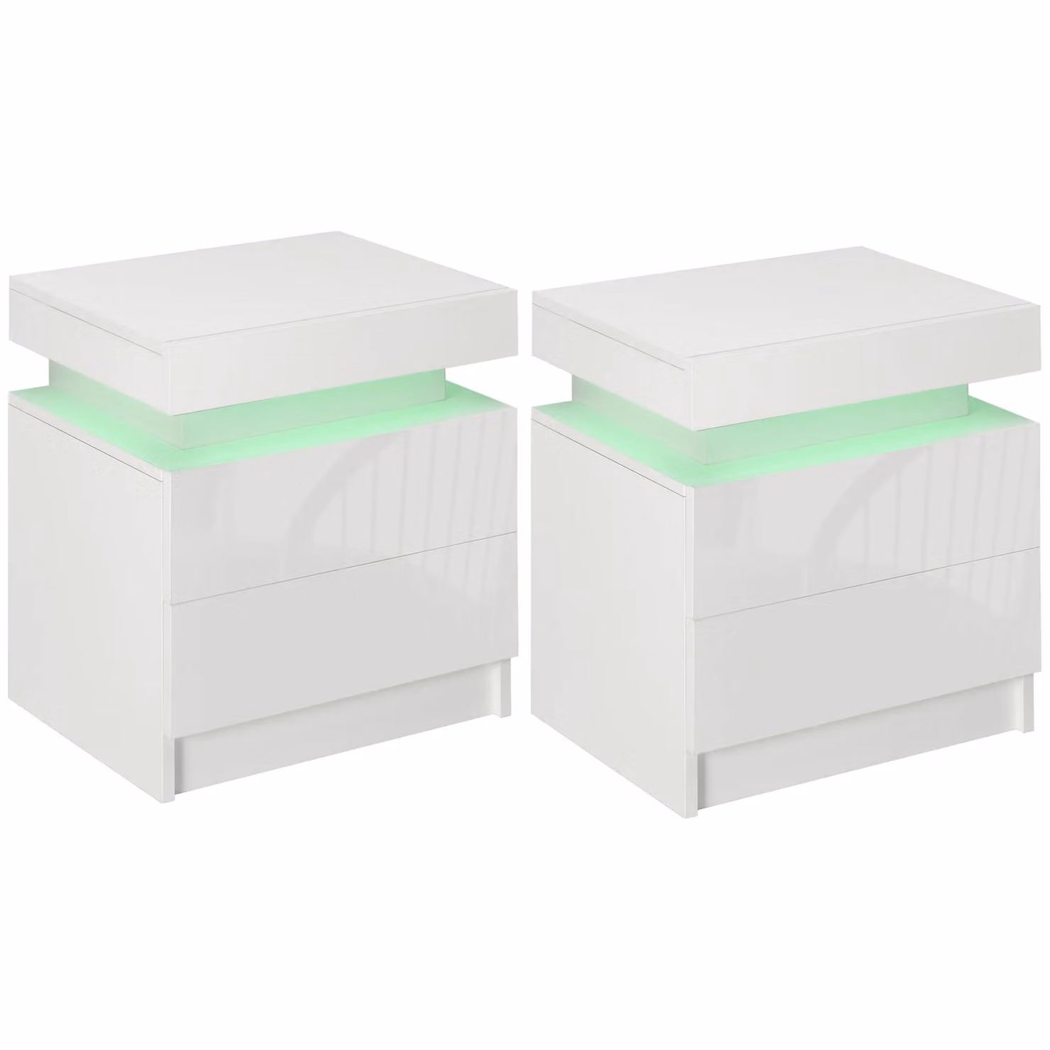 HOMCOM White High Gloss Bedside Table with Integrated Lighting – 2