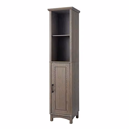 Teamson Home Russell Wooden Bathroom Linen Tower Storage Cabinet in Salt Oak Brown, W: 33 cm, D: 21.5 cm, H: 159.4 cm – 2