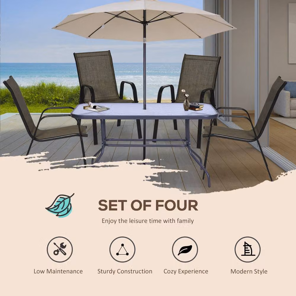 Outsunny Set of 4 Stackable Garden Dining Chairs with High Backrest in Beige and Brown – 8