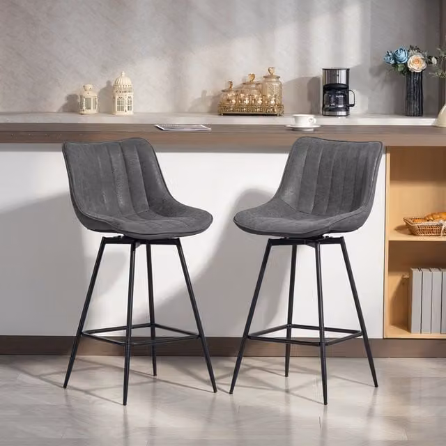 HOMCOM Set of 2 Modern Grey PU Leather Swivel Bar Stools