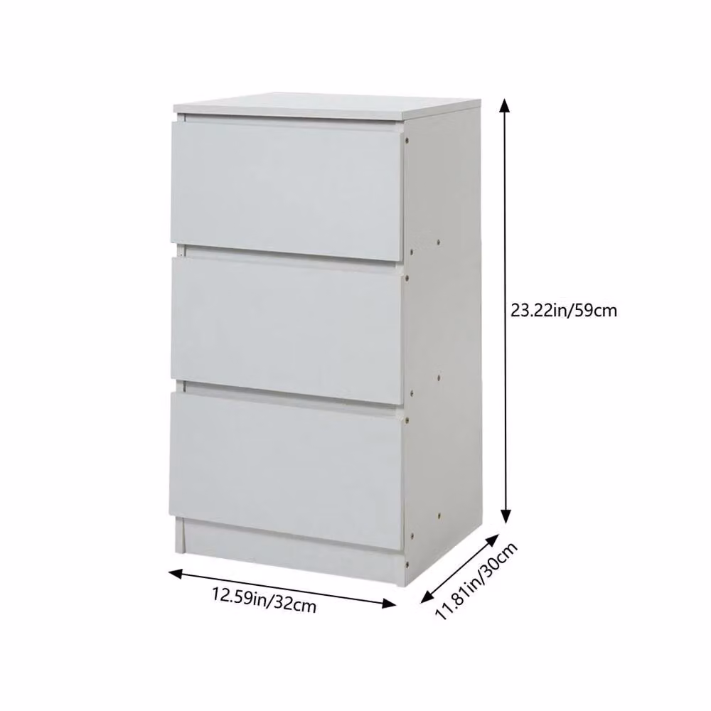 KORVIXA Modern 3 Drawer Bedside Cabinet in White, W/D/H: 30 x 32 x 59 cm – 2