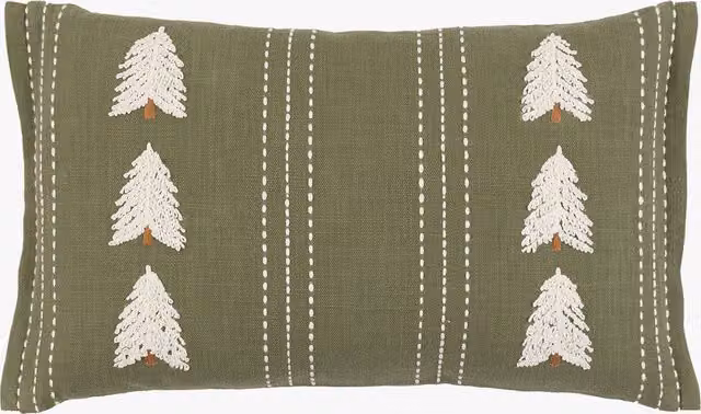 Perch & Parrow Nordic Woodland Tree Motif Green Rectangular Cushion