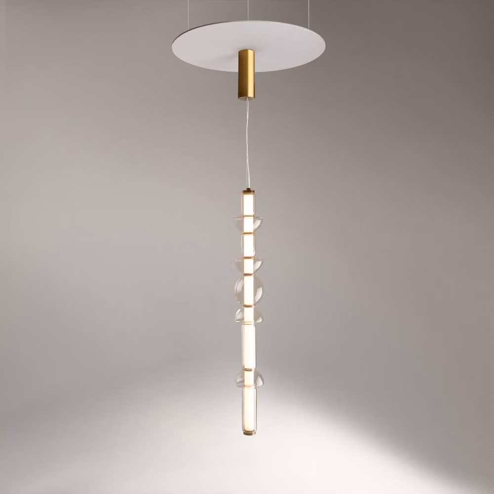 Netlighting Cosmo Modern Bar Pendant Ceiling Light in Gold and Brass with Transparent Glass Shade, 3000K Warm White LED, 4800lm