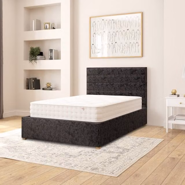 Aspire Kelly Black Velvet Fabric Ottoman Storage Bed W/D/H: 120 x 200 cm