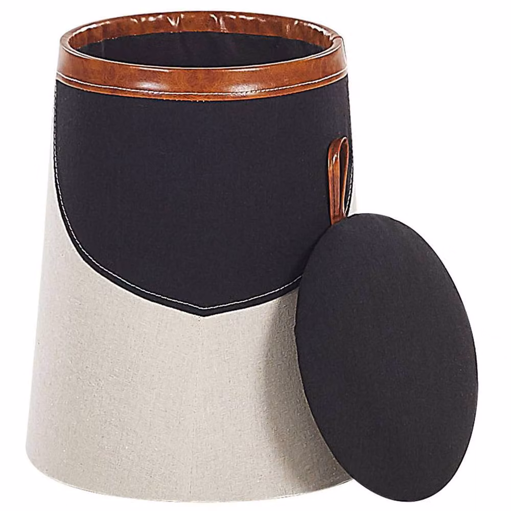 Wyld and Coco Kids Pouffe in Beige Faux Linen with Hidden Storage – 3