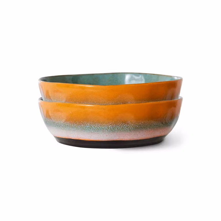 HKLIVING Golden Hour Ceramic Pasta Bowls, Set of 2, Orange and Multicolour Stoneware