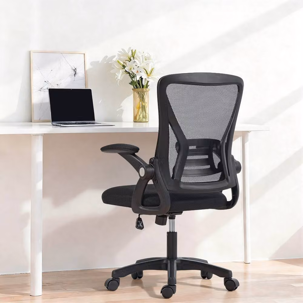 HOMCOM Modern Black Fabric Task Chair with Armrests for Home Office – 2