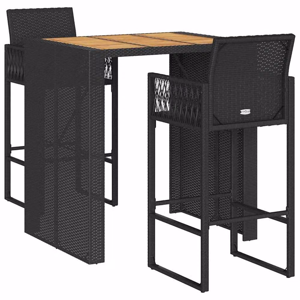 Berkfield Home 3 Piece Black Poly Rattan Garden Bar Set with Acacia Wood – 2