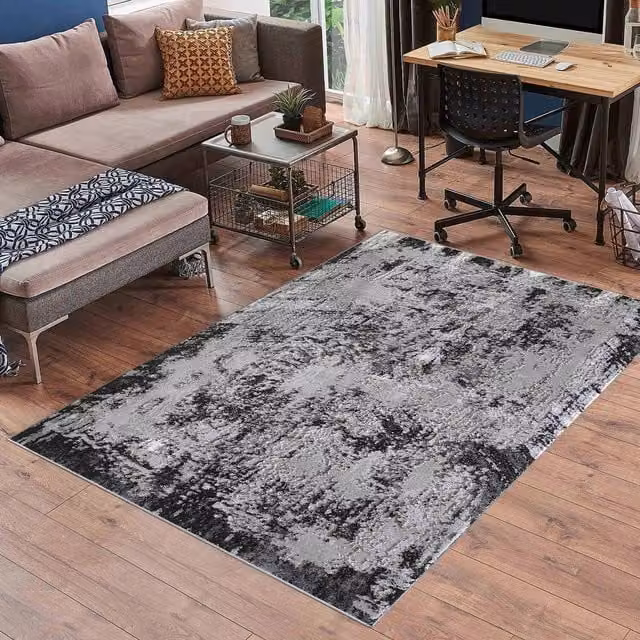 Desire Rugs Modern Abstract Polyacrylic Rectangular Area Rug in Black and Grey, W: 160 cm, L: 230 cm